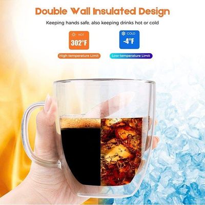 1CHASE Double Walled Coffee Cups With Handle Lid Set Includes 1xLarge 450ml, 1xMedium 350ml, 1xSmall 250ml , 3Pcs Set