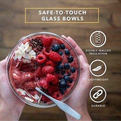 1Chase Double Wall Borosilicate Salad, Pasta, Matcha, Rice, Soup Bowl, Hot And Cold Serving Bowls Fruit Bowls Set of 2 500ML