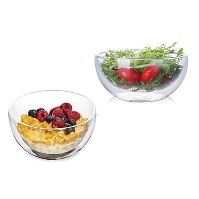 1Chase Double Wall Borosilicate Salad, Pasta, Matcha, Rice, Soup Bowl, Hot And Cold Serving Bowls Fruit Bowls Set of 2 500ML