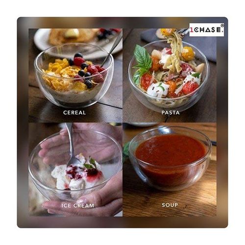 1Chase Double Wall Borosilicate Salad, Pasta, Matcha, Rice, Soup Bowl, Hot And Cold Serving Bowls Fruit Bowls Set of 2 500ML