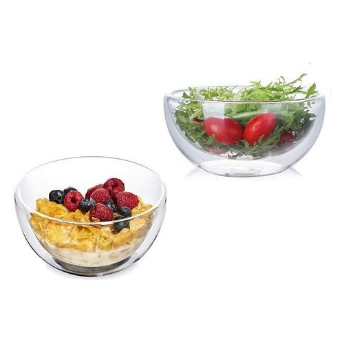 1Chase Double Wall Borosilicate Salad, Pasta, Matcha, Rice, Soup Bowl, Hot And Cold Serving Bowls Fruit Bowls Set of 2 500ML