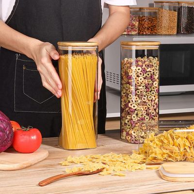 1CHASE Square Storage Jar With Air Tight Bamboo Lid Set of 3 1800 ML