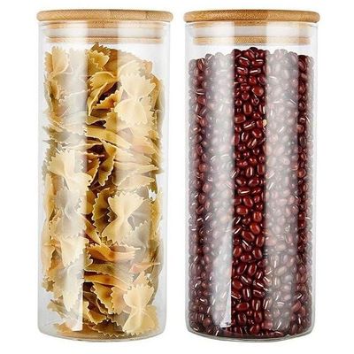 1CHASE Food Storage Jar With Bamboo Lid Set of 2, 1200ml