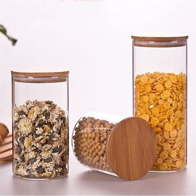 1CHASE Food Storage Jar With Bamboo Lid Set of 2, 1200ml