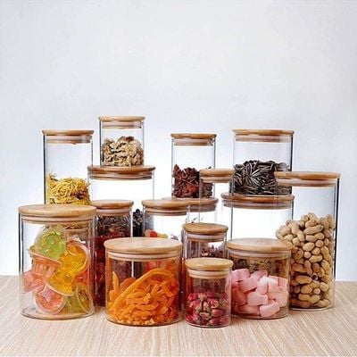 1CHASE Food Storage Jar With Bamboo Lid Set of 2, 1200ml