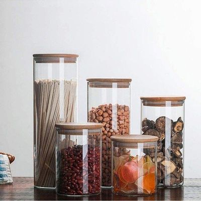 1CHASE Food Storage Jar With Bamboo Lid Set of 2, 1200ml
