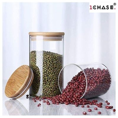 1CHASE Food Storage Jar With Bamboo Lid Set of 2, 750ml