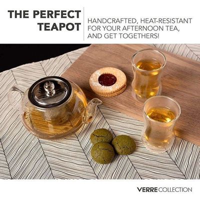 1CHASE Borosilicate Teapot With Heat Resistant Stainless Steel Infuser Tea Pot Clear/Silver 1500ml