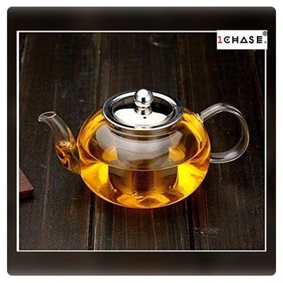 1CHASE Borosilicate Teapot With Heat Resistant Stainless Steel Infuser Tea Pot Clear/Silver 1500ml