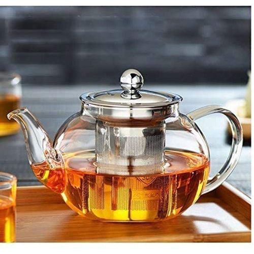 1CHASE Borosilicate Teapot With Heat Resistant Stainless Steel Infuser Tea Pot Clear/Silver 1500ml