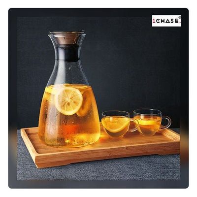 1CHASE Borosilicate Water Carafe With Stainless Steel Flow Lid  1600ML