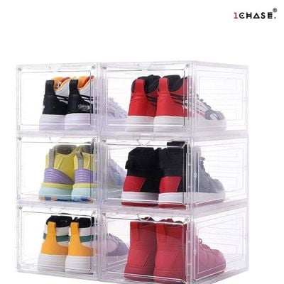 1CHASE Stackable Transparent Shoe Storage Box, Front Open 6Pcs Set