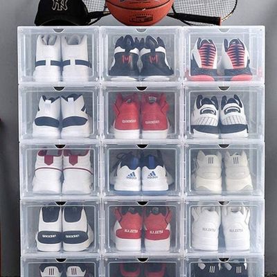 1CHASE Stackable Transparent Shoe Storage Box, Front Open 6Pcs Set