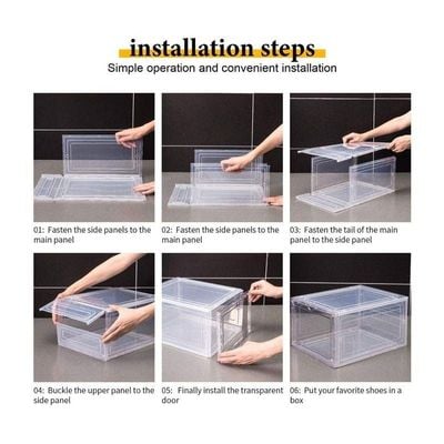 1CHASE Stackable Transparent Shoe Storage Box, Front Open 6Pcs Set