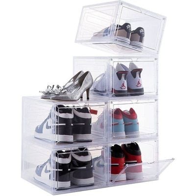 1CHASE Stackable Transparent Shoe Storage Box, Front Open 6Pcs Set