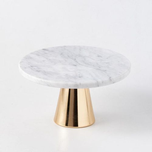 1CHASE White Marble Cake Stand with Golden Base