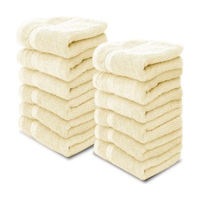 Luxury Cotton Face Towel - Large Hotel Spa Bathroom Face Towel Set of 12  Beige