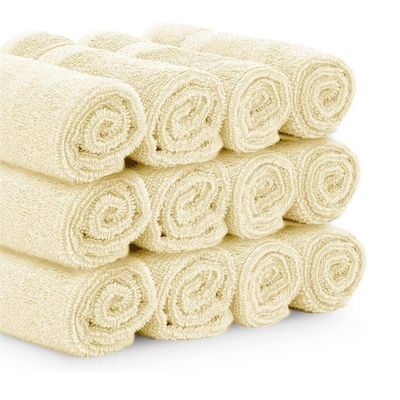 Luxury Cotton Face Towel - Large Hotel Spa Bathroom Face Towel Set of 12  Beige
