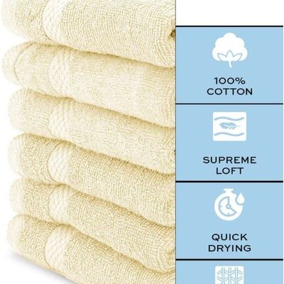 Luxury Cotton Face Towel - Large Hotel Spa Bathroom Face Towel Set of 12  Beige