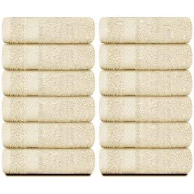 Luxury Cotton Face Towel - Large Hotel Spa Bathroom Face Towel Set of 12  Beige