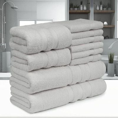 Set of 10 Zofty Bathroom Towel Set - 2 Bath Towels, 2 Hand Towels and 6 Washcloths - Hotel Quality and Spa Towels Dark Silver  600GSM