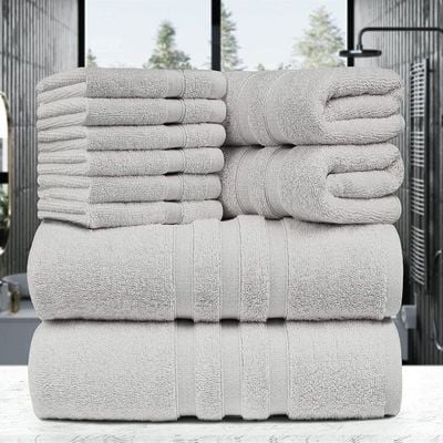 Set of 10 Zofty Bathroom Towel Set - 2 Bath Towels, 2 Hand Towels and 6 Washcloths - Hotel Quality and Spa Towels Dark Silver  600GSM