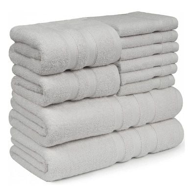 Set of 10 Zofty Bathroom Towel Set - 2 Bath Towels, 2 Hand Towels and 6 Washcloths - Hotel Quality and Spa Towels Dark Silver  600GSM