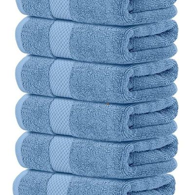 Luxury Hand Towels Cotton Hotel spa Bathroom Towel 16x30  Set Of 6 Light Blue