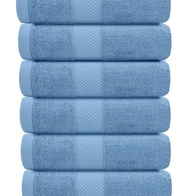 Luxury Hand Towels Cotton Hotel spa Bathroom Towel 16x30  Set Of 6 Light Blue