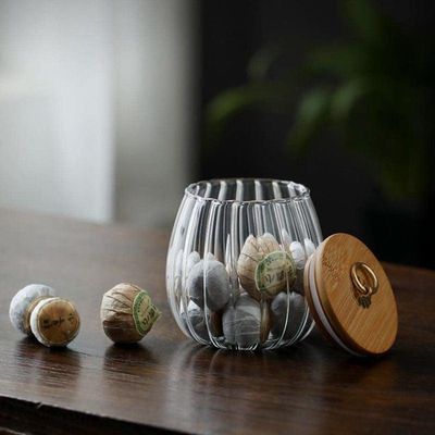 1CHASE Borosilicate Glass Storage Jar With Airtight Bamboo Lid and Metal Handle Set Of 2 , 700ML Oval