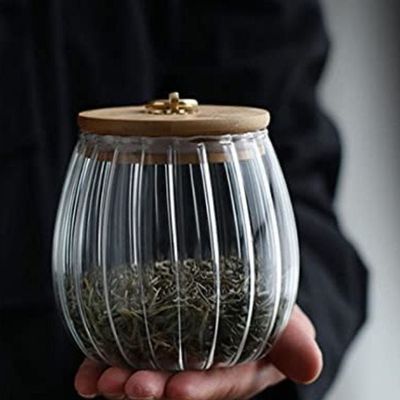 1CHASE Borosilicate Glass Storage Jar With Airtight Bamboo Lid and Metal Handle Set Of 2 , 700ML Oval