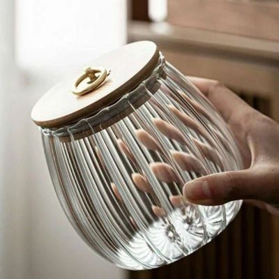 1CHASE Borosilicate Glass Storage Jar With Airtight Bamboo Lid and Metal Handle Set Of 2 , 700ML Oval