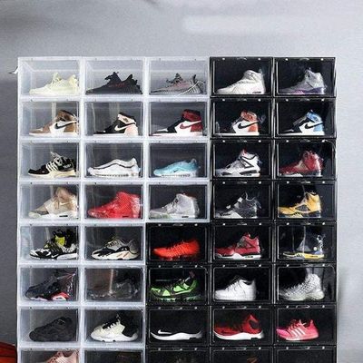 1CHASE Stackable Transparent Shoe Storage Box, Side Open 2Pcs Set