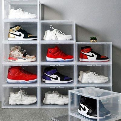 1CHASE Stackable Transparent Shoe Storage Box, Side Open 2Pcs Set