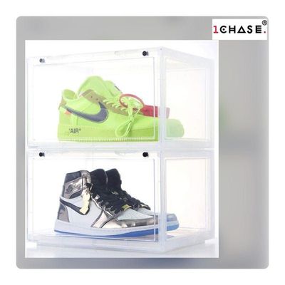 1CHASE Stackable Transparent Shoe Storage Box, Side Open 2Pcs Set