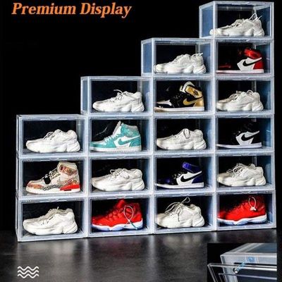 1CHASE Stackable Transparent Shoe Storage Box, Side Open 2Pcs Set