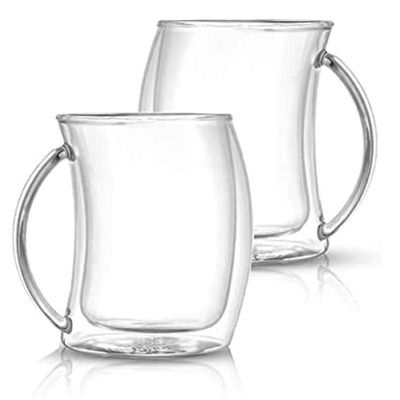 1CHASE  Double Wall Wave Design  Drinking Cup with Handle 2Pcs Set 250 ML