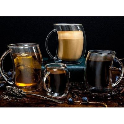 1CHASE  Double Wall Wave Design  Drinking Cup with Handle 2Pcs Set 250 ML