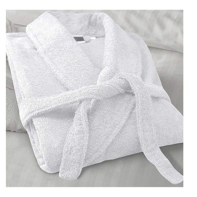 Terry  Shawl Collar Bathrobe With Slippers for Women and Men Lightweight Robe White Medium