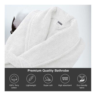 Terry  Shawl Collar Bathrobe With Slippers for Women and Men Lightweight Robe White Medium