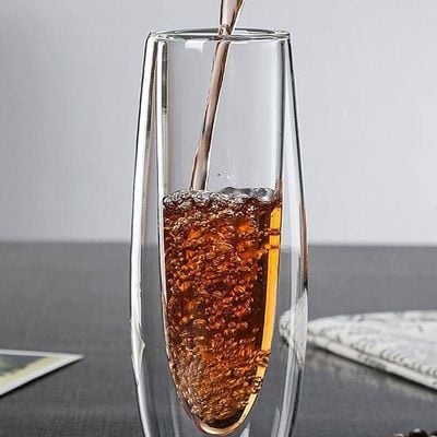 1CHASE Double Wall Glass Champagne Flutes For Everyday Use Set of 2  250 ML