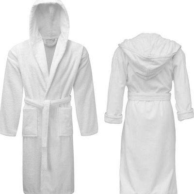 1CHASE Hooded Bathrobe For Adults, White L/XL