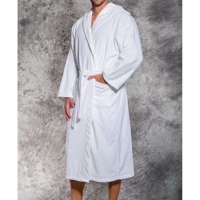 1CHASE Hooded Bathrobe For Adults, White L/XL