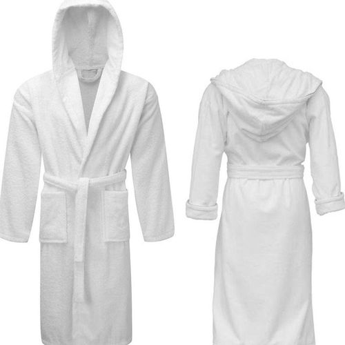 1CHASE Hooded Bathrobe For Adults, White L/XL