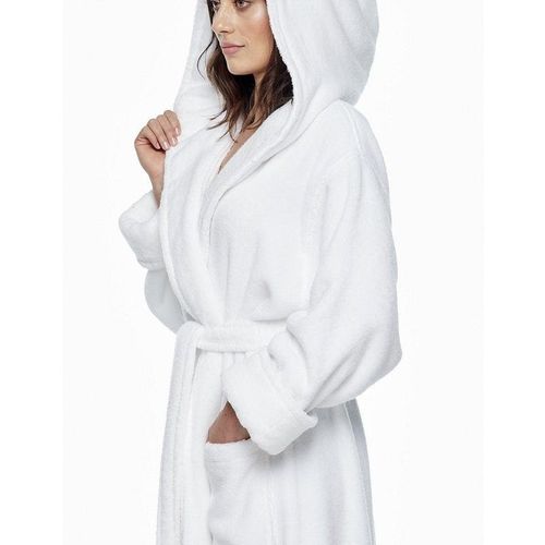 1CHASE Hooded Bathrobe For Adults, White L/XL