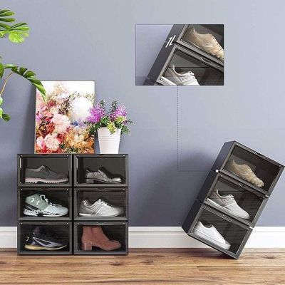 1CHASE Stackable Shoe Storage Box, Side Open Black 6Pcs Set