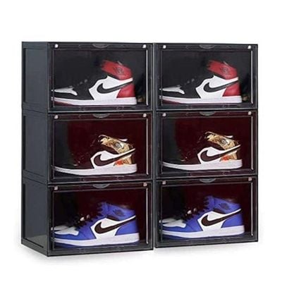 1CHASE Stackable Shoe Storage Box, Side Open Black 6Pcs Set