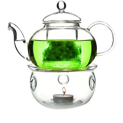 1CHASE Glass Teapot With Tea Warmer