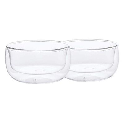 1Chase Double Wall Borosilicate Salad, Pasta, Matcha, Rice, Soup Bowl, Hot And Cold Serving Bowls Fruit Bowls Set of 2   300ML