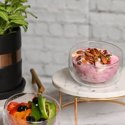 1Chase Double Wall Borosilicate Salad, Pasta, Matcha, Rice, Soup Bowl, Hot And Cold Serving Bowls Fruit Bowls Set of 2   300ML